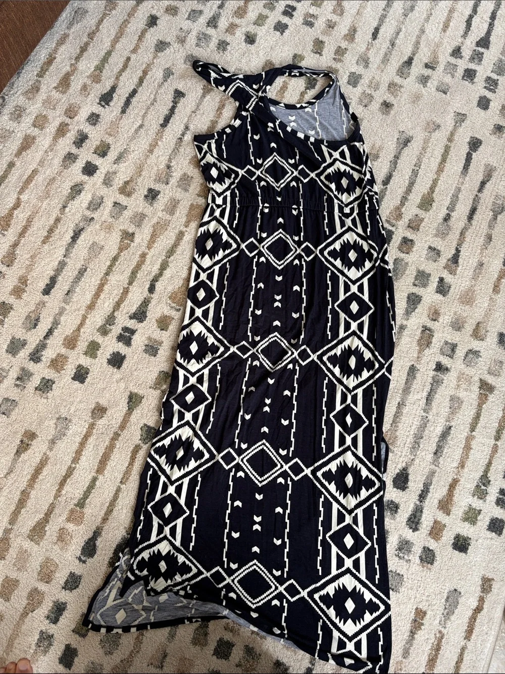 J. Crew Navy and White Geometric Racerback Maxi Dress